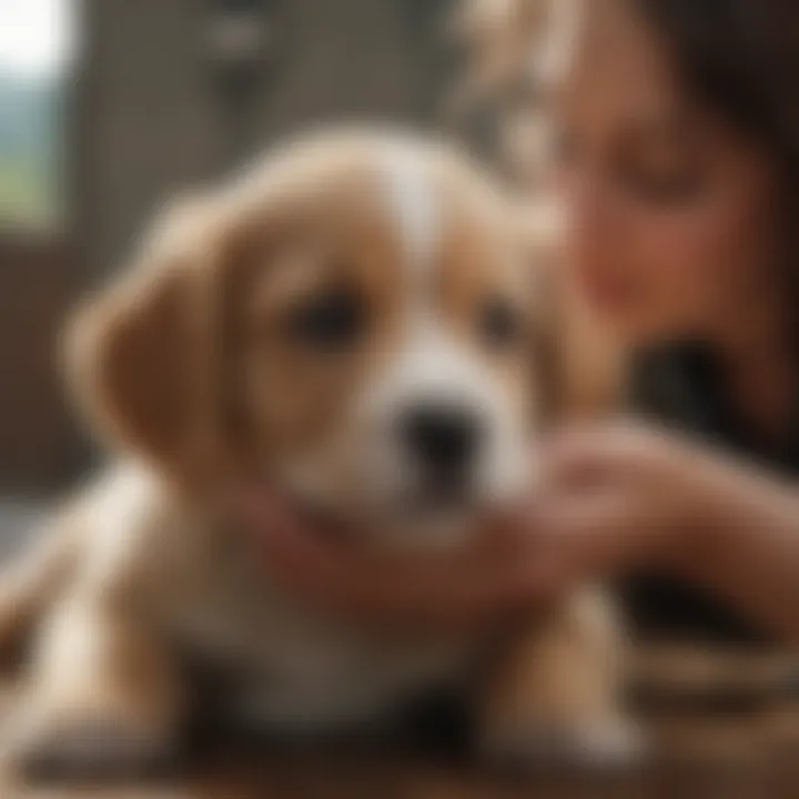 Puppy receiving affection from its owner