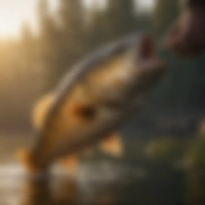 Sunrise casting a golden hue on big bass feeding frenzy