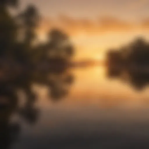 Sunset reflecting on the tranquil waters of Lake Conroe