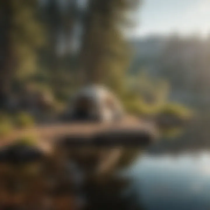 Tent nestled by a tranquil lake