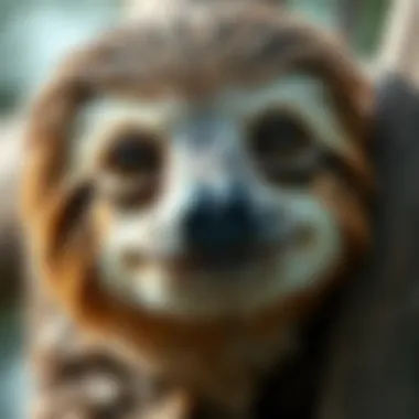 The Gentle Curiosity of Sloths A close-up of a sloth's expressive face, highlighting its curious eyes and gentle demeanor.