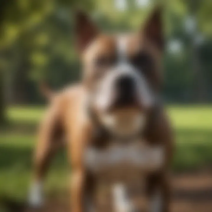 A well-groomed American Staffordshire Terrier in a park