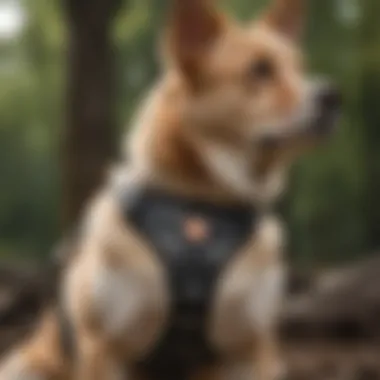 A close-up view of the adjustable straps on a breathable dog harness