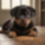 Rottweiler puppy enjoying dry food