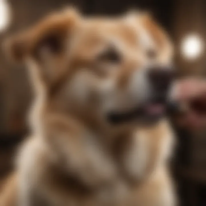 A dog being brushed to remove undercoat fur