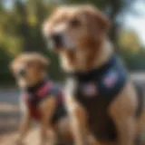 Different colors of service dog vests