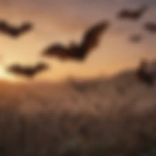 A vibrant colony of bats in flight at dusk