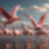 Elegant flamingos soaring in the sky during migration