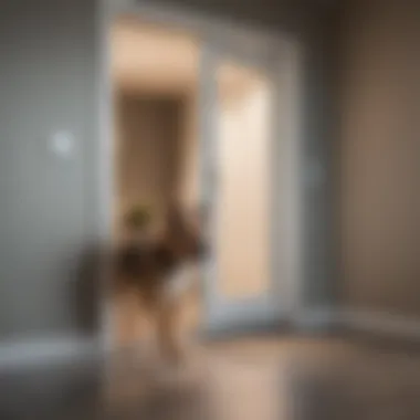 A sleek electronic dog door installed in a modern home entrance