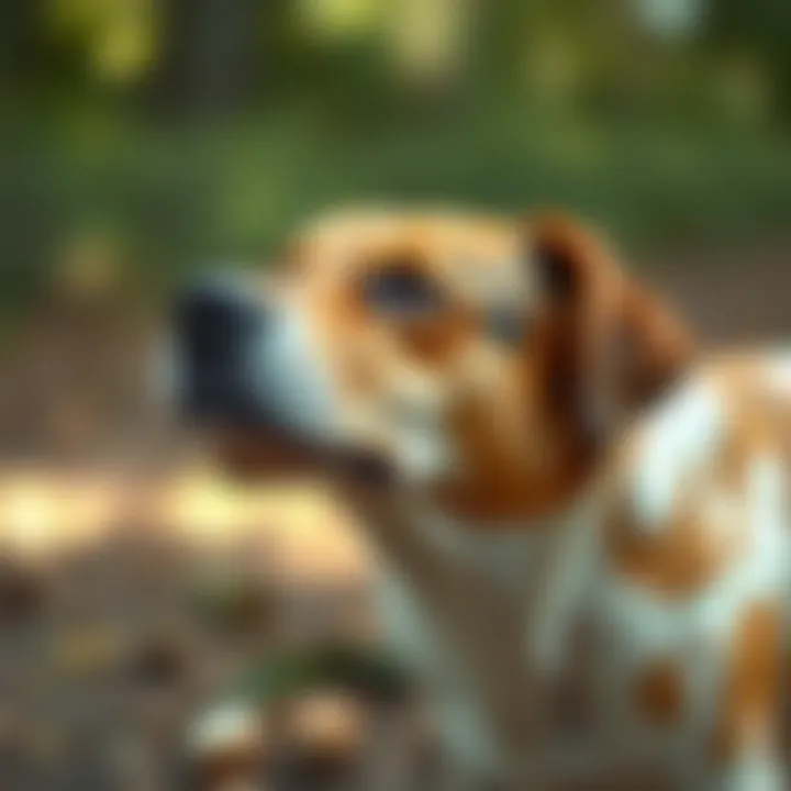 Illustration of a dog showing symptoms of nut-related poisoning