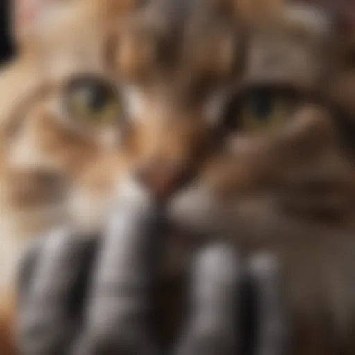 Close-up of cat grooming gloves showcasing their texture and material