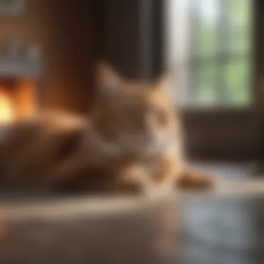 A relaxed cat enjoying a safe environment A cat lounging comfortably at home