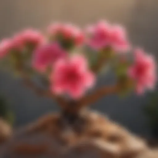 Close-up view of Desert Rose Bonsai showcasing vibrant flowers