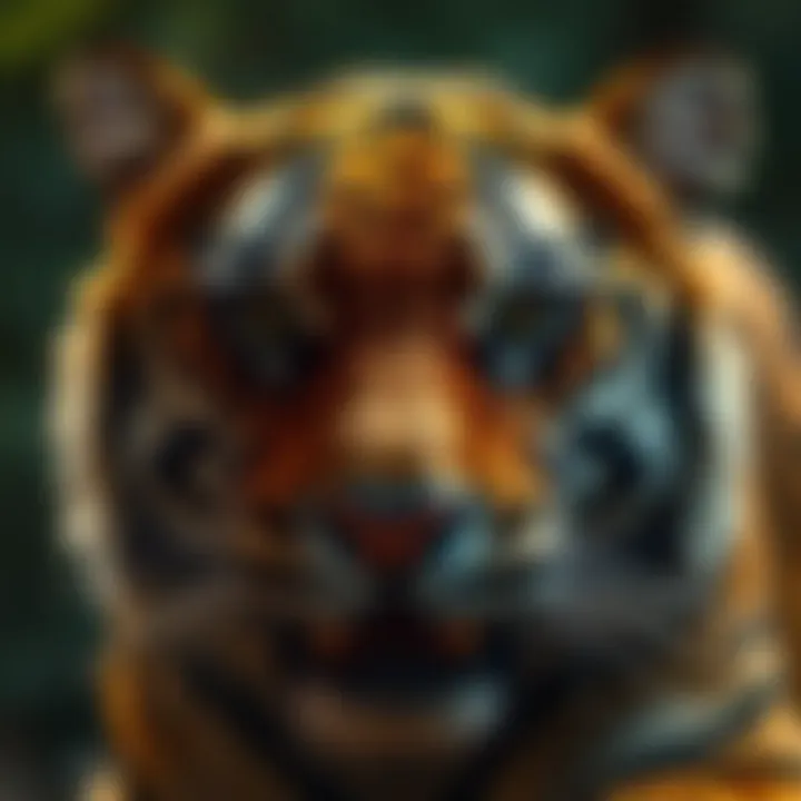 The Intensity of the Tiger's Gaze Close-up of a tiger's striking eyes revealing its fierce hunting instinct