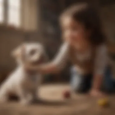 A child interacting joyfully with a toy dog.