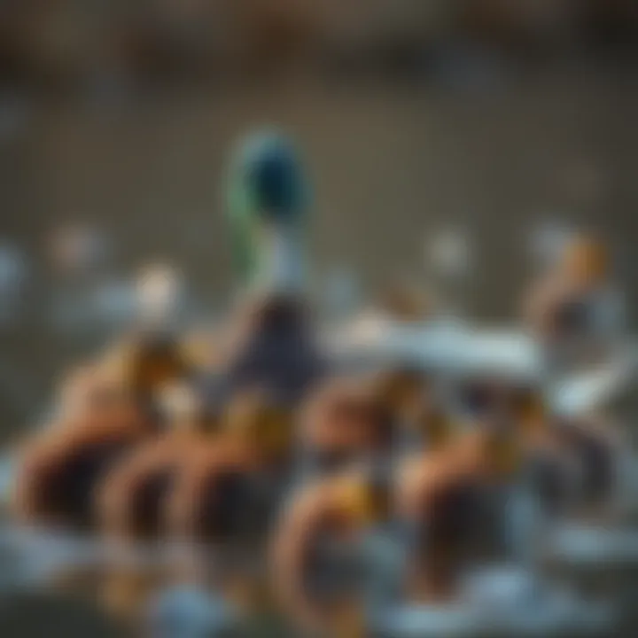 Mallard hen with ducklings