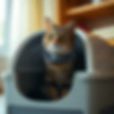 Happy Cat Owner with Clean Litter Box A satisfied cat owner enjoying a clean and fresh litter box