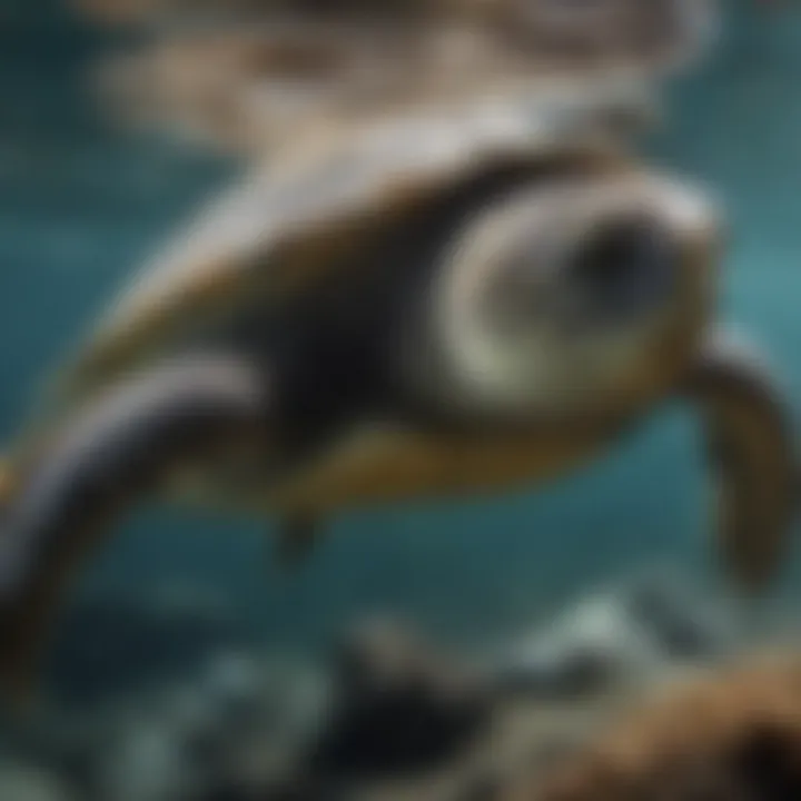 Turtle swimming underwater showcasing its breathing technique