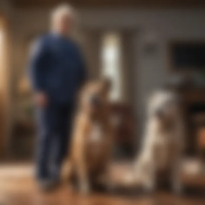 Elderly couple and guard dog at home