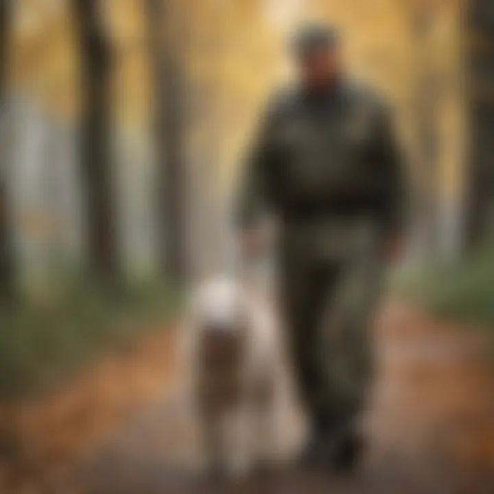 Senior man walking with guard dog