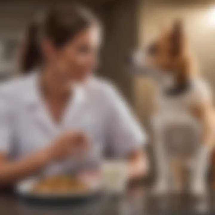A veterinarian discussing canine nutrition with a dog owner, focusing on dietary choices.