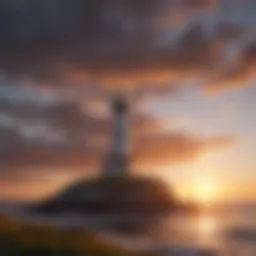 A historic lighthouse standing tall against a dramatic sunset