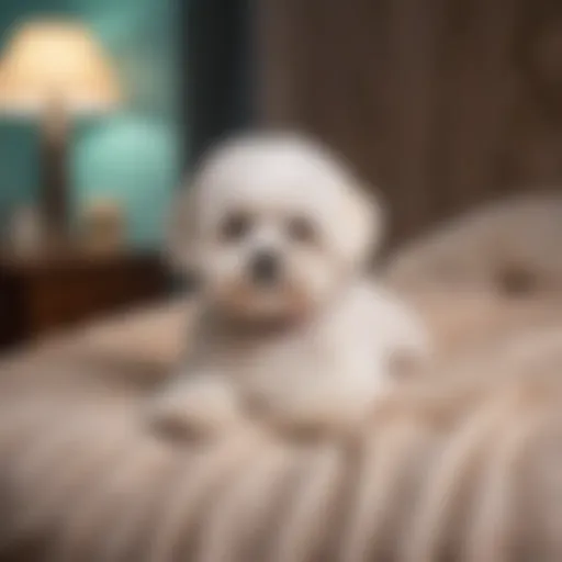 A Shih Bichon lounging comfortably on a plush dog bed.