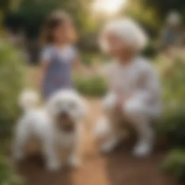 Shih Bichon and Kids A Shih Bichon interacting playfully with children in a garden.