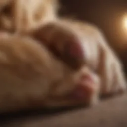 Close-up of a dog's paw resting on a person's lap, symbolizing affection