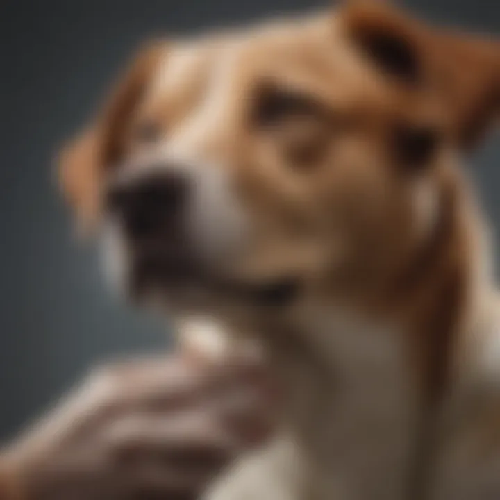 A dog looking up at its owner with a paw gently placed on their arm