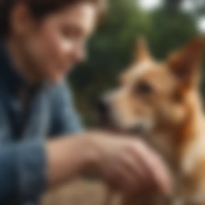 A playful scene of a dog playfully placing its paw on its owner's shoulder