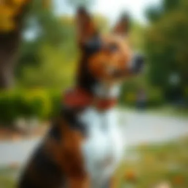 Stylish dog wearing a leather collar in a park