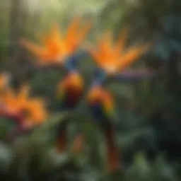 A vibrant male Bird of Paradise displaying its colorful plumage during a courtship ritual.