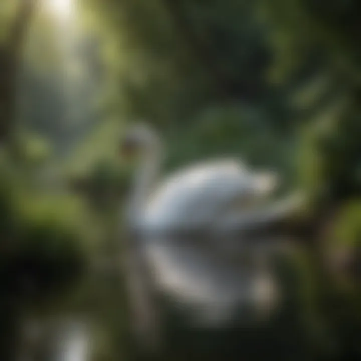 Swan in a natural setting with lush vegetation