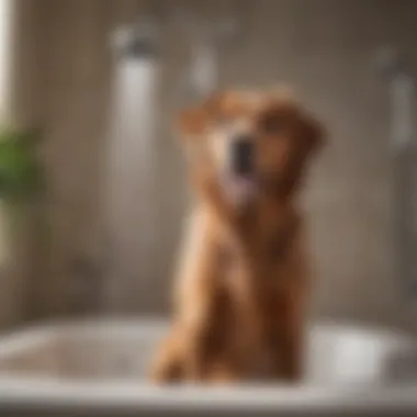 A pet owner using a specialized shower head to bathe a dog, demonstrating ease of use.