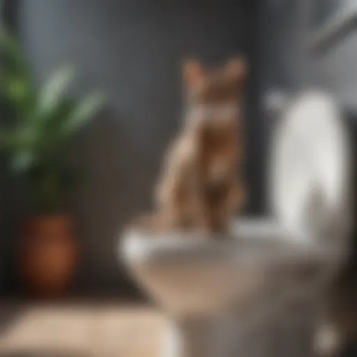 A sophisticated feline perched on a toilet seat