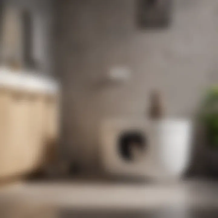 A stylish cat litter box in a modern bathroom setting