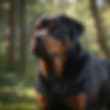 A majestic Rottweiler standing guard