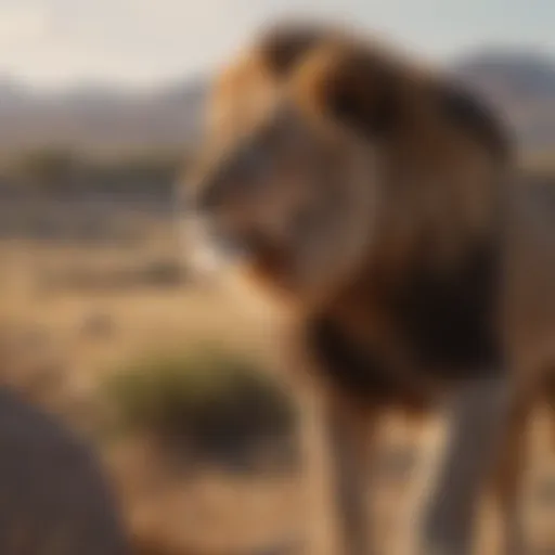 A powerful lion surveying its territory in the savannah.