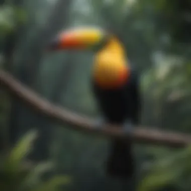 Vibrant Plumage: The Toucan's Exotic Beauty Colorful toucan perched on a branch