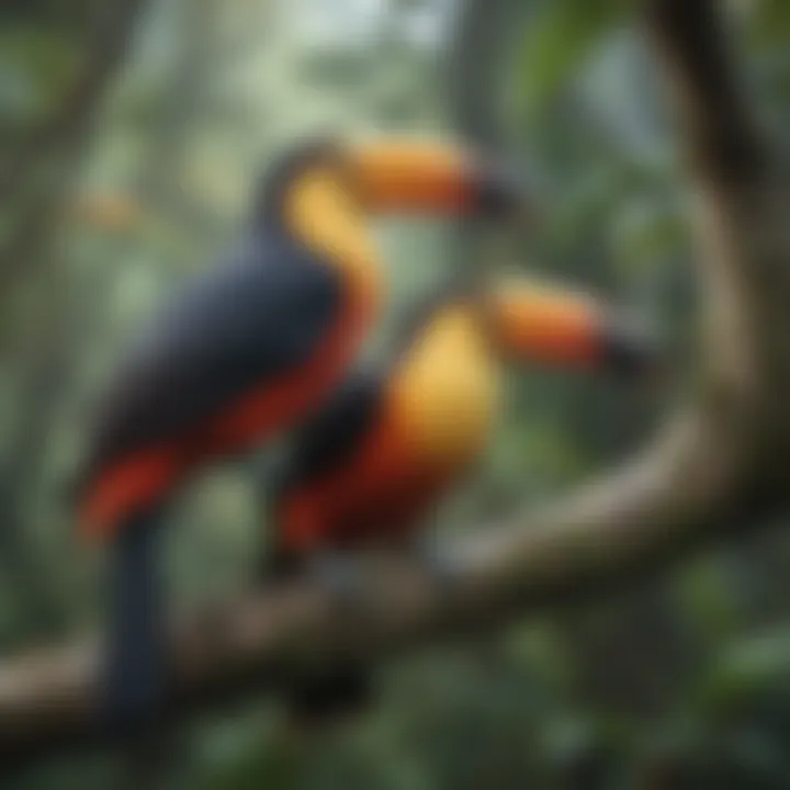 Toucan pair perched on a tree branch