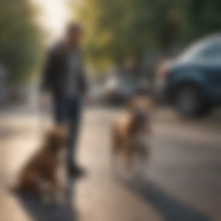 Professional trainer assisting an owner with dog behavior.