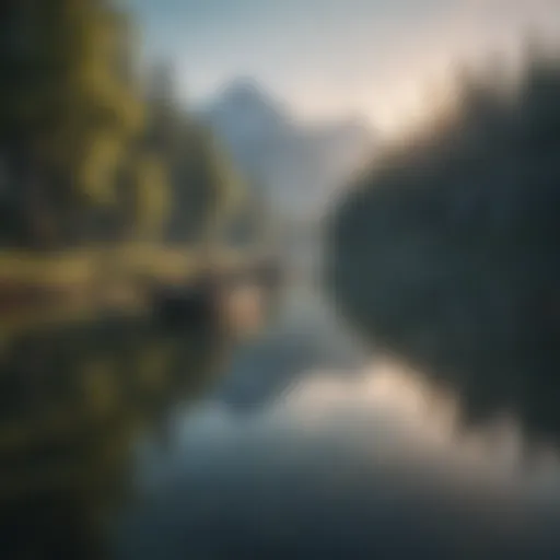 Tranquil lake with fishing boat