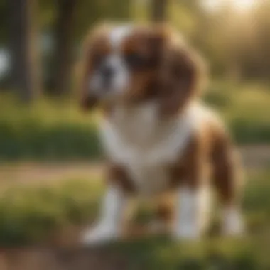 Tri Cavalier King Charles Spaniel enjoying outdoor play