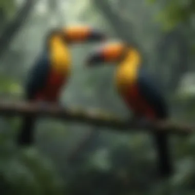 Vibrant Toucans Perched on Rainforest Branches