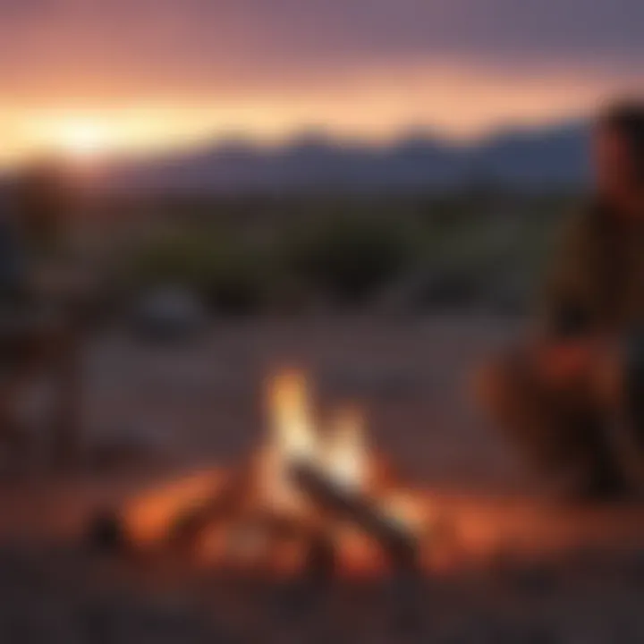 Sunset Campfire Gathering Campfire at sunset in Tucson campground