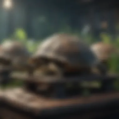 Illustration depicting diverse turtle species on a platform