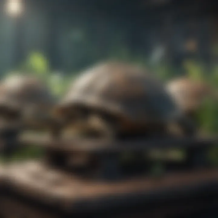 Illustration depicting diverse turtle species on a platform
