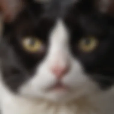 Expressive Face of a Tuxedo Cat Close-up of a tuxedo cat's face with expressive eyes