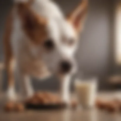 A dog happily lapping up a bowl of almond milk
